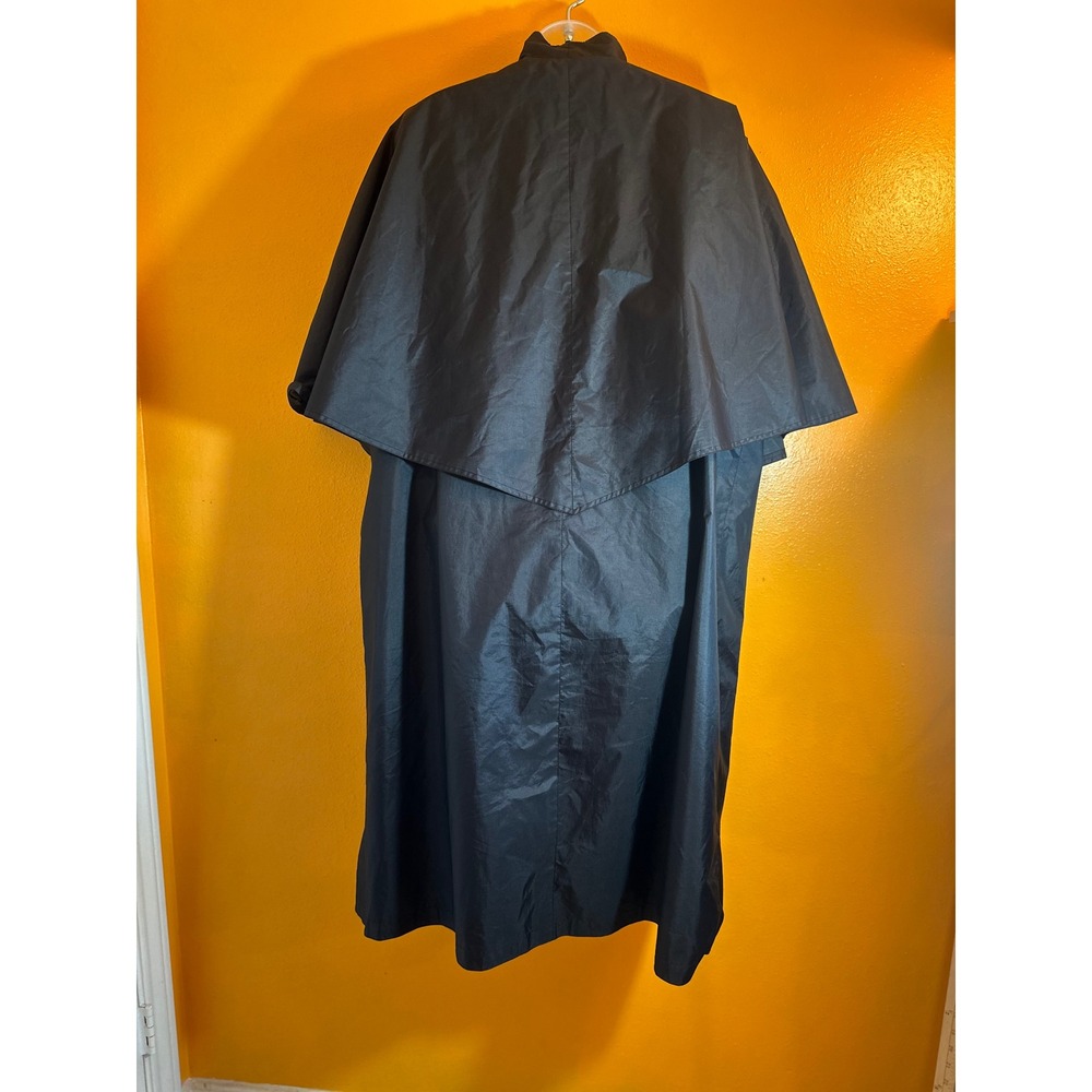 Vintage Black Cape Raincoat Rubber Back Thick Shoulder Pads 80s 90s Medium - Picture 3 of 15